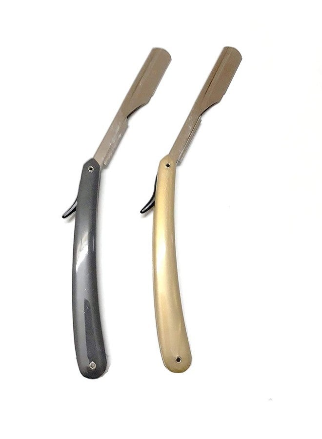 Hesch 9 PACK OF TWO Plastic Handle Straight Edge Razor. Trendy, Grippy, and Easy to use. Folding razor holder. - Image 2